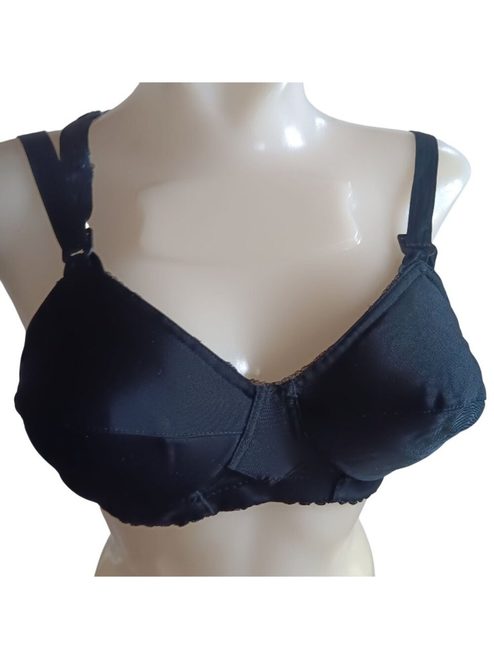 34B Bra Vintage 1950's Black Bombshell Satin Adjustable Straps Back Hook Closure